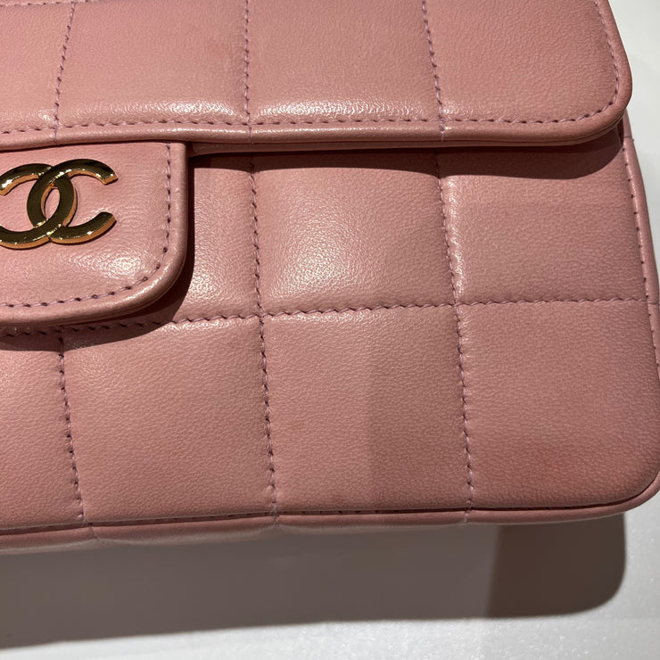 Chanel 2004-2005 Pink Lambskin Choco Bar Camellia Shoulder Bag