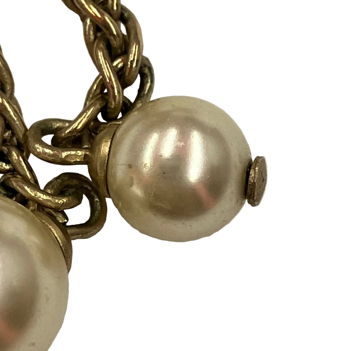 Chanel Costume Pearl Dangle CC Earrings Clip-On Gold A19C