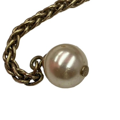 Chanel Costume Pearl Dangle CC Earrings Clip-On Gold A19C