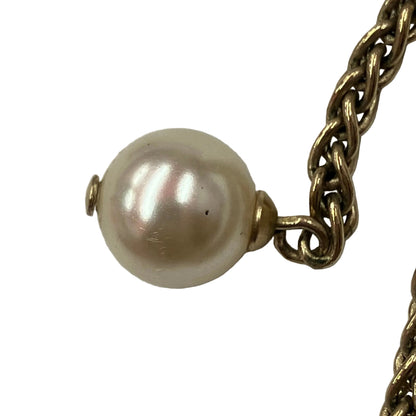 Chanel Costume Pearl Dangle CC Earrings Clip-On Gold A19C