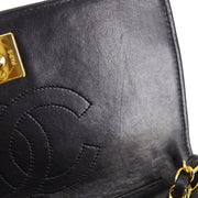 Chanel Black Lambskin Pushlock Mini Full Flap Shoulder Bag