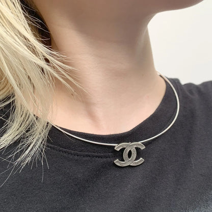 Chanel CC Necklace Pendant Silver 03P