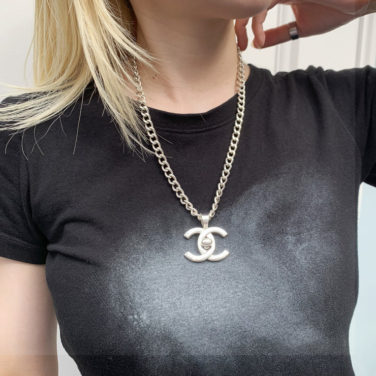 Chanel Turnlock Chain Necklace Silver 96P