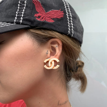 Chanel CC Earrings Clip-On White Acrylic 01P