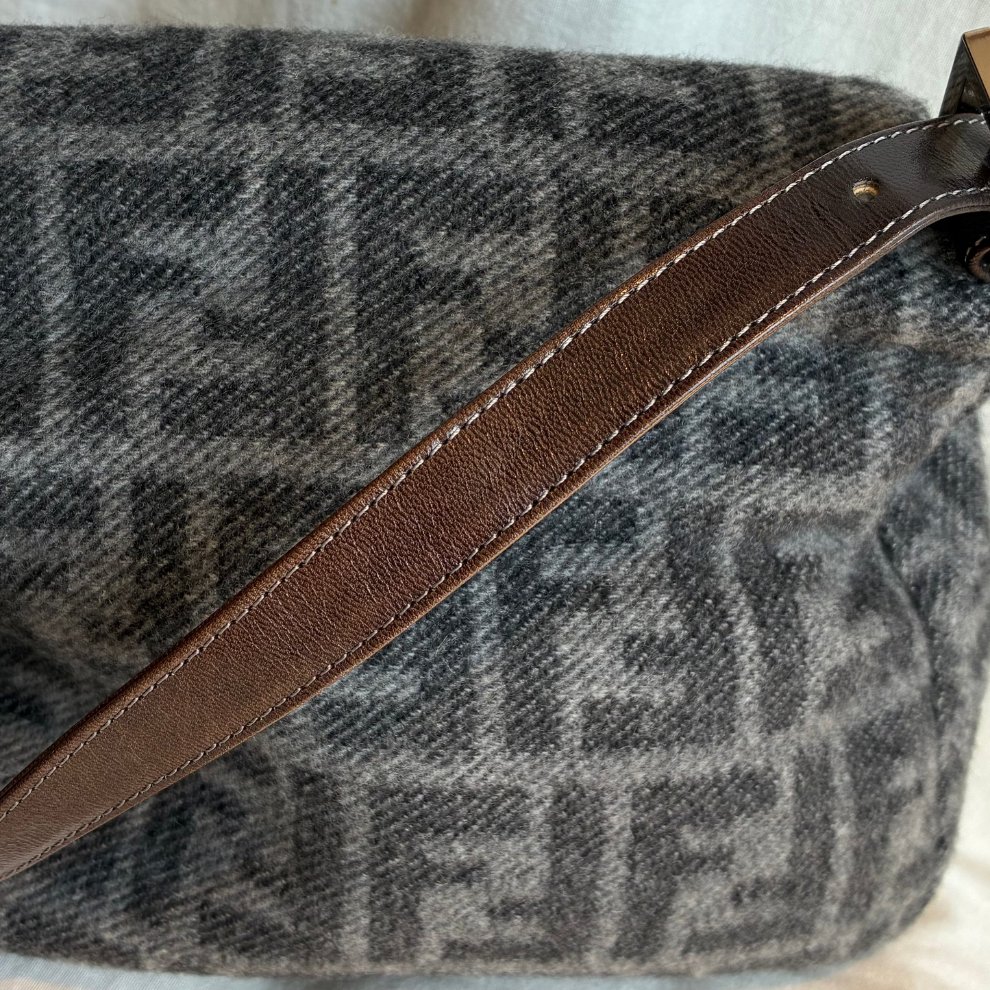 Fendi Gray Cashmere Mamma Baguette Handbag