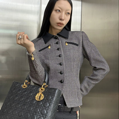 Christian Dior 1980s Houndstooth Check Single Breasted Jacket #34 - #36