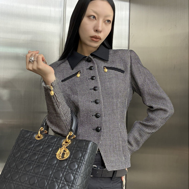 Christian Dior 1980s Houndstooth Check Single Breasted Jacket #34 - #36
