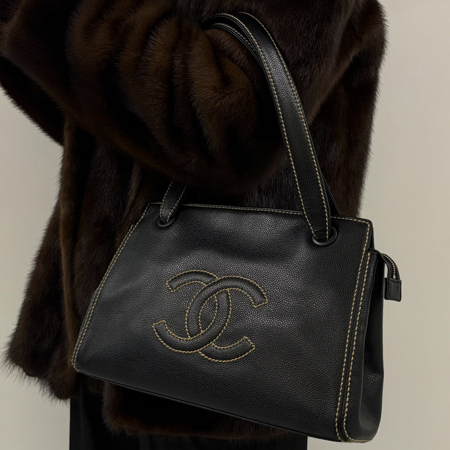 Chanel 2004-2005 Black Wild Stitch Caviar Tote Bag