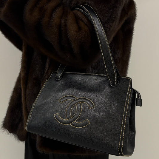 Chanel 2004-2005 Black Wild Stitch Caviar Tote Bag