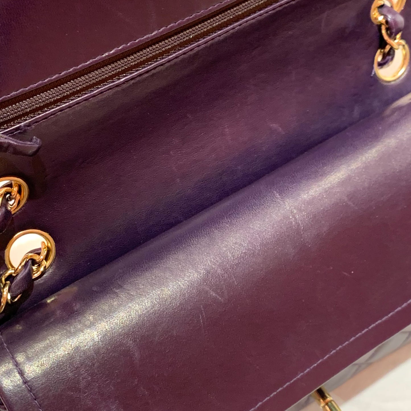 Chanel 2002-2003 Purple Lambskin Medium Classic Double Flap Shoulder Bag