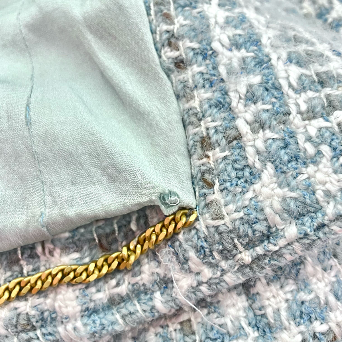 Chanel 1997 Setup Suit Jacket Skirt Tweed Light Blue #44