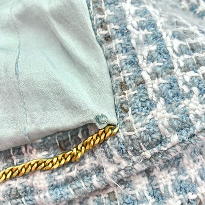 Chanel 1997 Setup Suit Jacket Skirt Tweed Light Blue #44