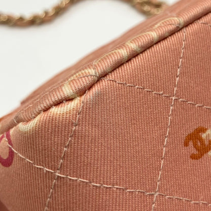Chanel 2001-2003 Pink Canvas COCO Medium Classic Double Flap Shoulder Bag