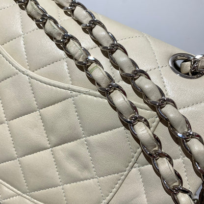 Chanel 1997-1999 Ivory Lambskin Small Classic Double Flap Shoulder Bag