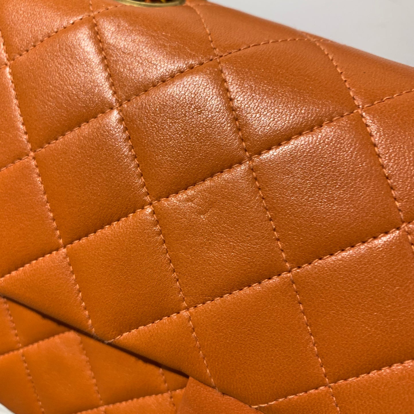 Chanel 1996-1997 Orange Lambskin Small Classic Double Flap Shoulder Bag