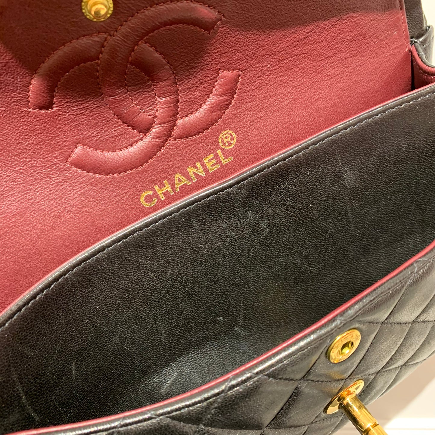 Chanel 1997-1999 Black Lambskin Small Classic Double Flap Shoulder Bag