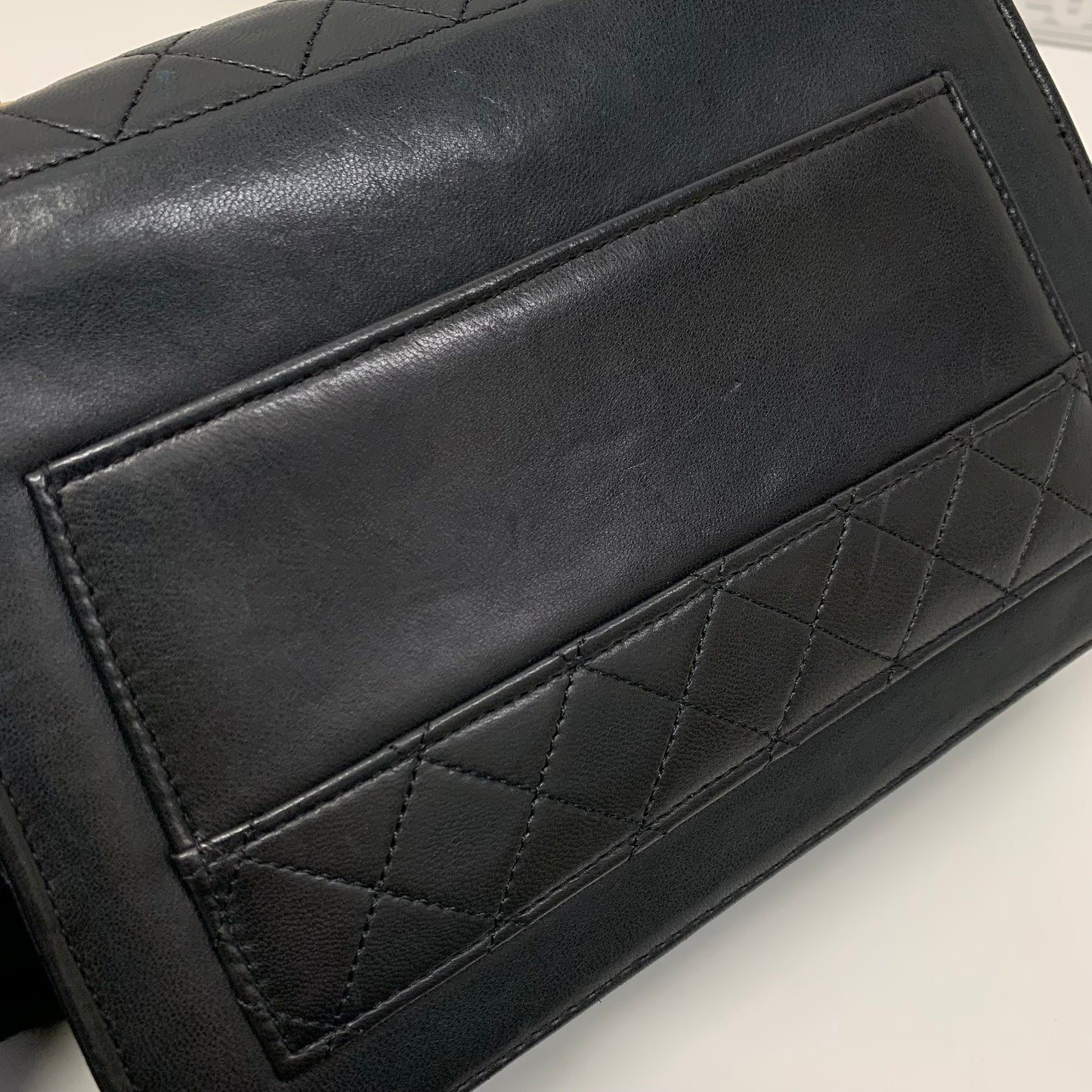 Chanel 1989-1991 Black Lambskin Straight Flap Shoulder Bag