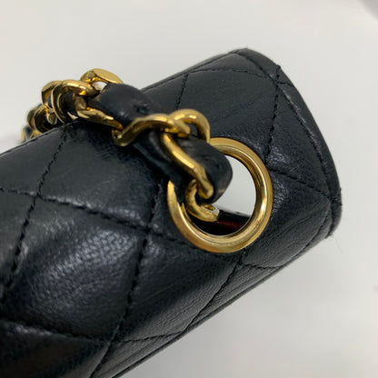Chanel 1989-1991 Black Lambskin Straight Flap Shoulder Bag