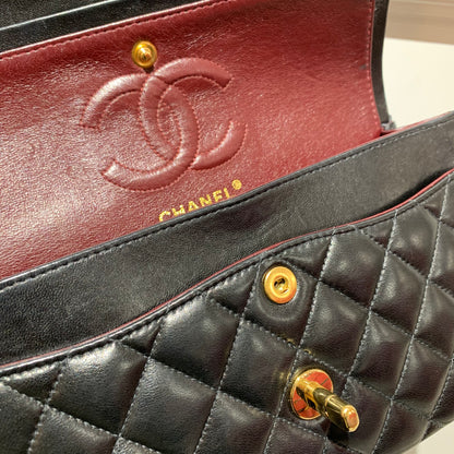 Chanel 2003-2004 Black Lambskin Small Classic Double Flap Shoulder Bag