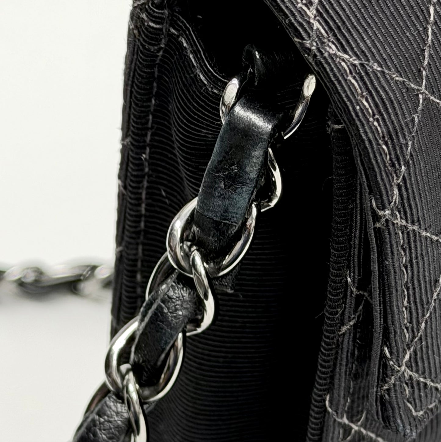 Chanel 2004-2005 Black Canvas Emblem Shoulder Bag