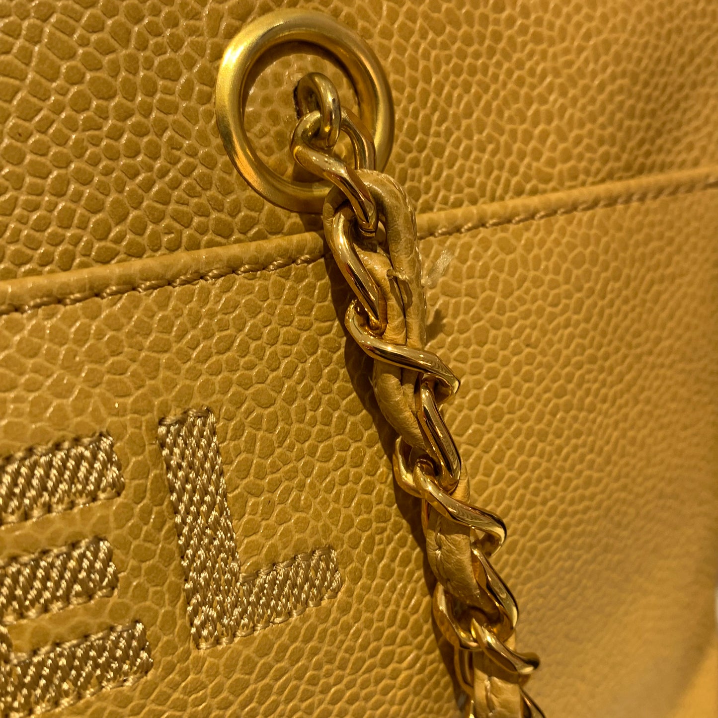 Chanel Beige Caviar Skin Tote Chain Shoulder Bag