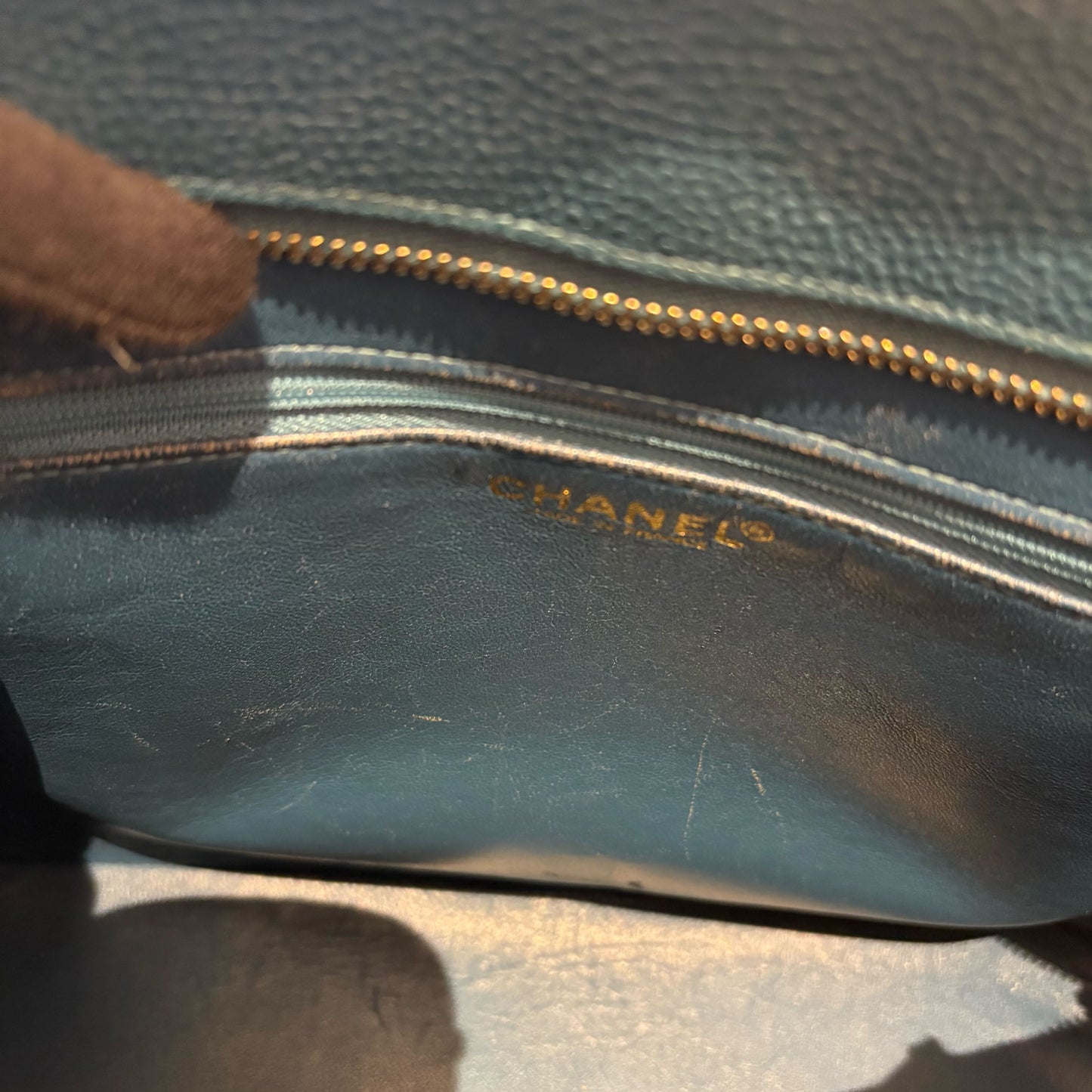 Chanel 2002-2003 Blue Caviar Skin Medallion Tote Handbag