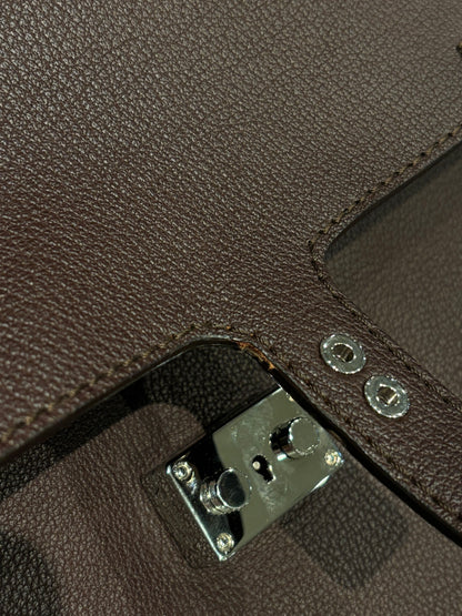 Loewe Brown Leather Briefcase 2way Shoulder Business Handbag