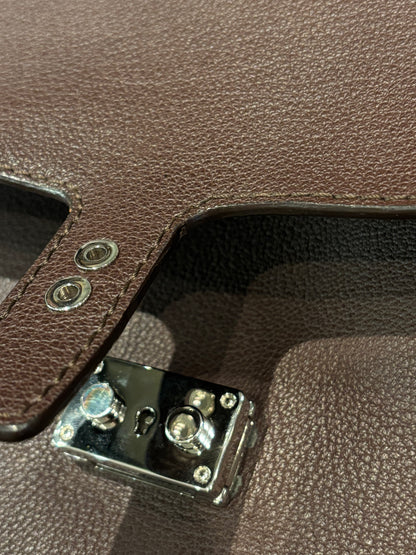 Loewe Brown Leather Briefcase 2way Shoulder Business Handbag