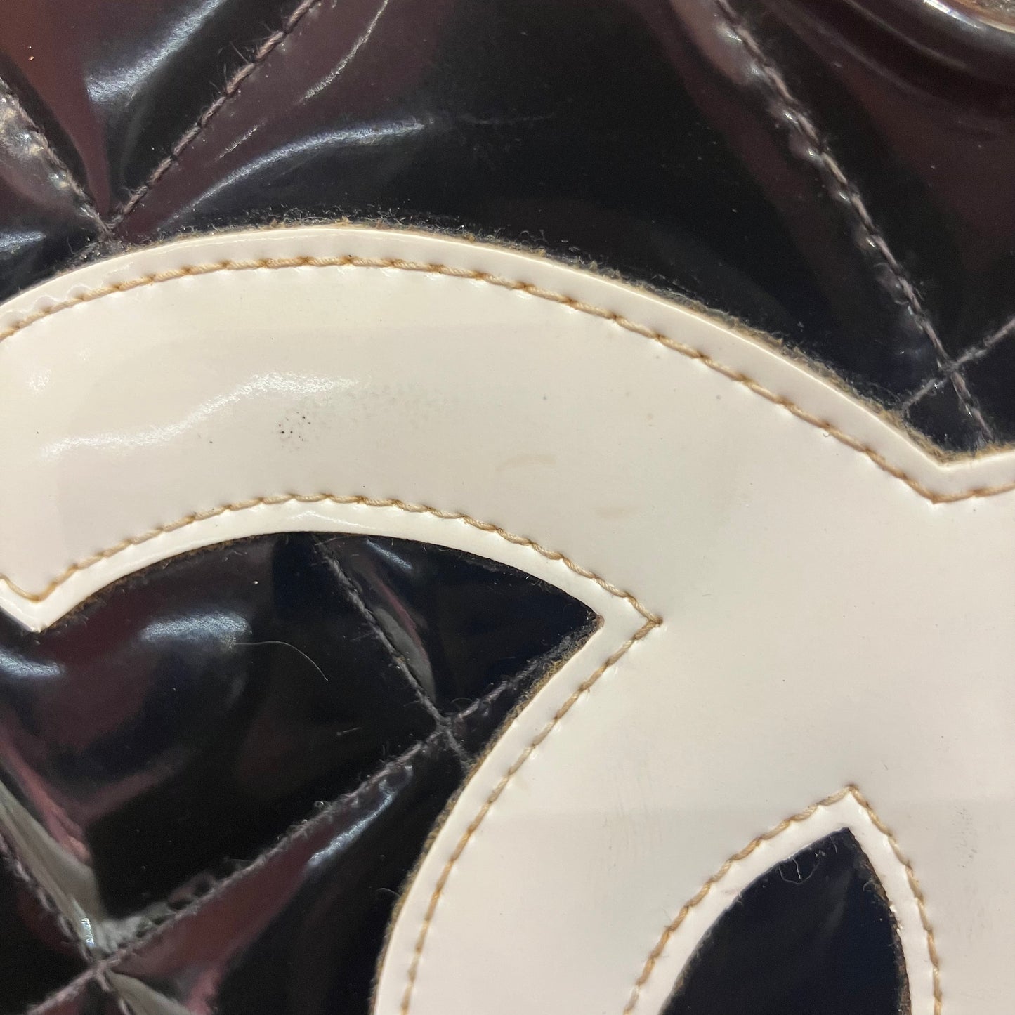 Chanel Black Patent Leather Heart Vanity Handbag