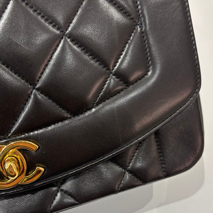 Chanel 1994-1996 Black Lambskin Small Diana Shoulder Bag