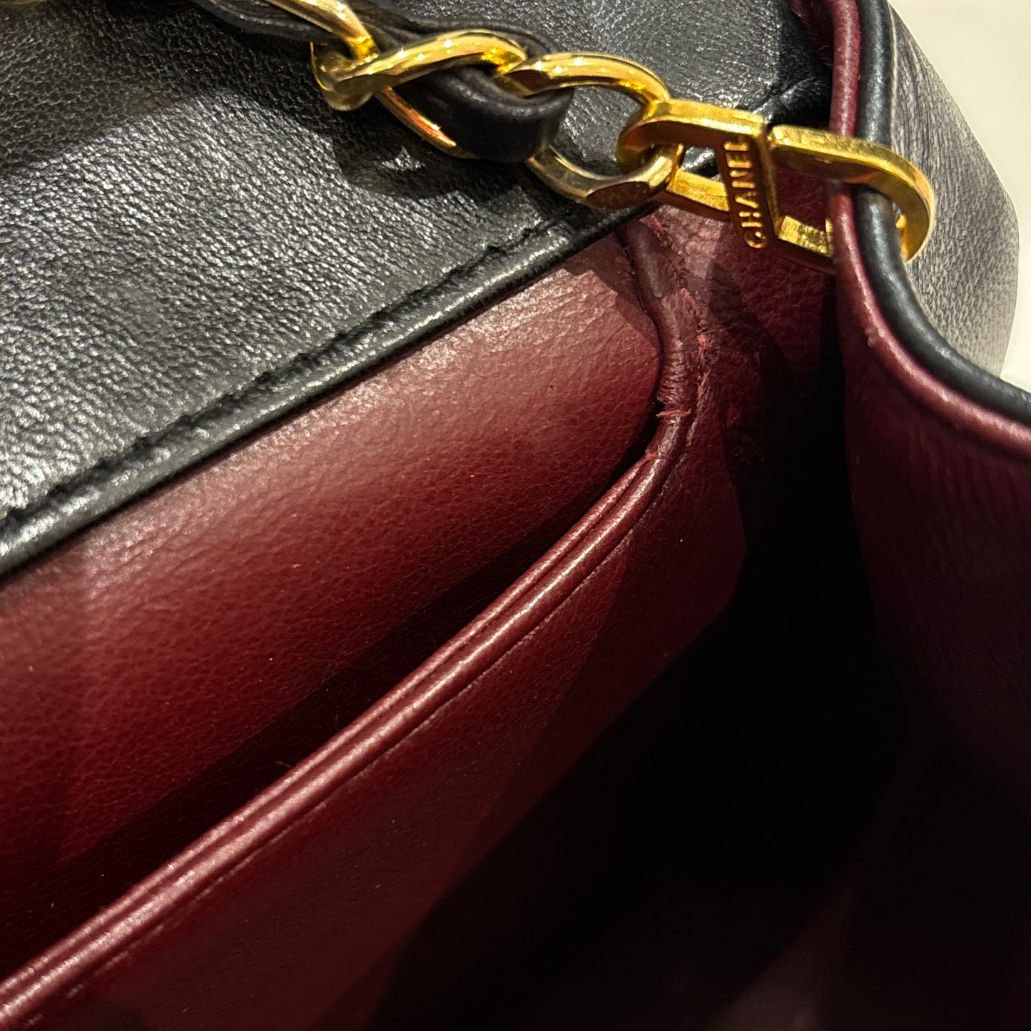 Chanel 1989-1991 Black Lambskin Straight Flap Shoulder Bag