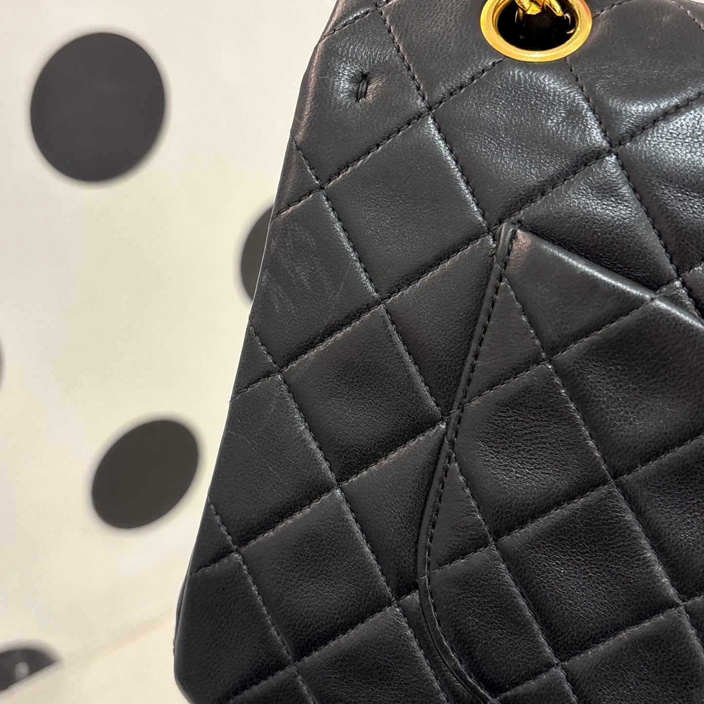 Chanel 1996-1997 Black Lambskin Medium Classic Double Flap Shoulder Bag