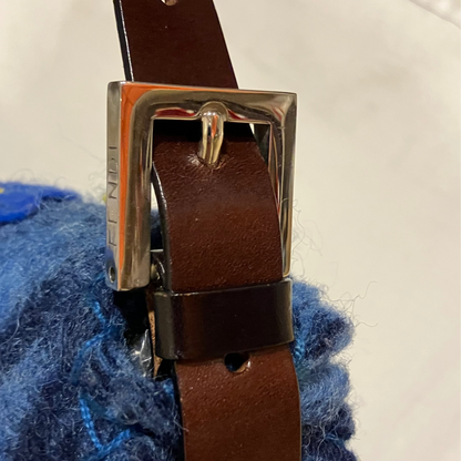 Fendi Blue Felt Patchwork Baguette Handbag