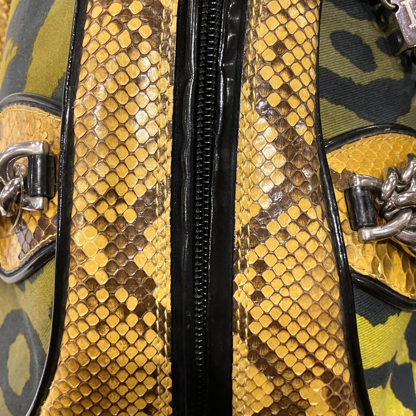 Christian Dior * Yellow Python Gambler Dice Bowler Bag