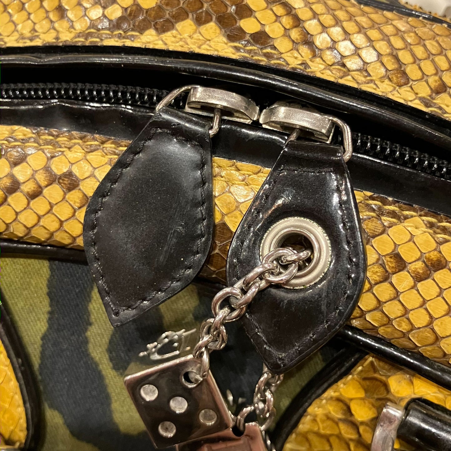Christian Dior * Yellow Python Gambler Dice Bowler Bag
