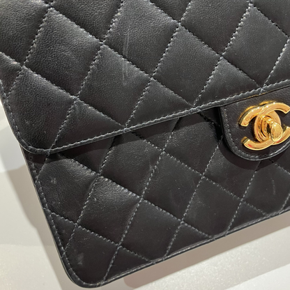 Chanel 2000-2002 Black Lambskin Turnlock Small Half Flap Shoulder Bag