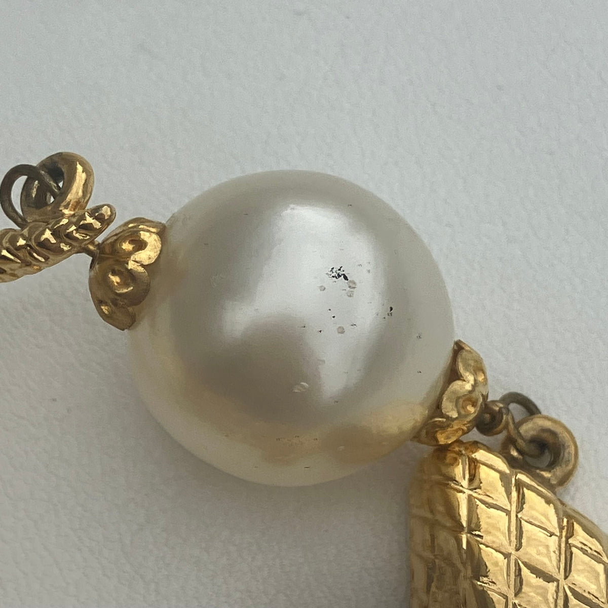 Chanel 1991连锁皮带蜥蜴魅力人造珍珠黄金