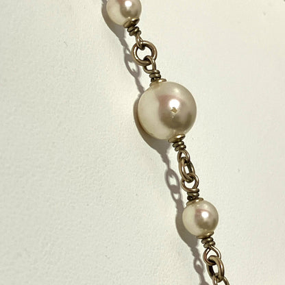 Chanel Rhinestone Costume Pearl Gold CC Pendant Necklace