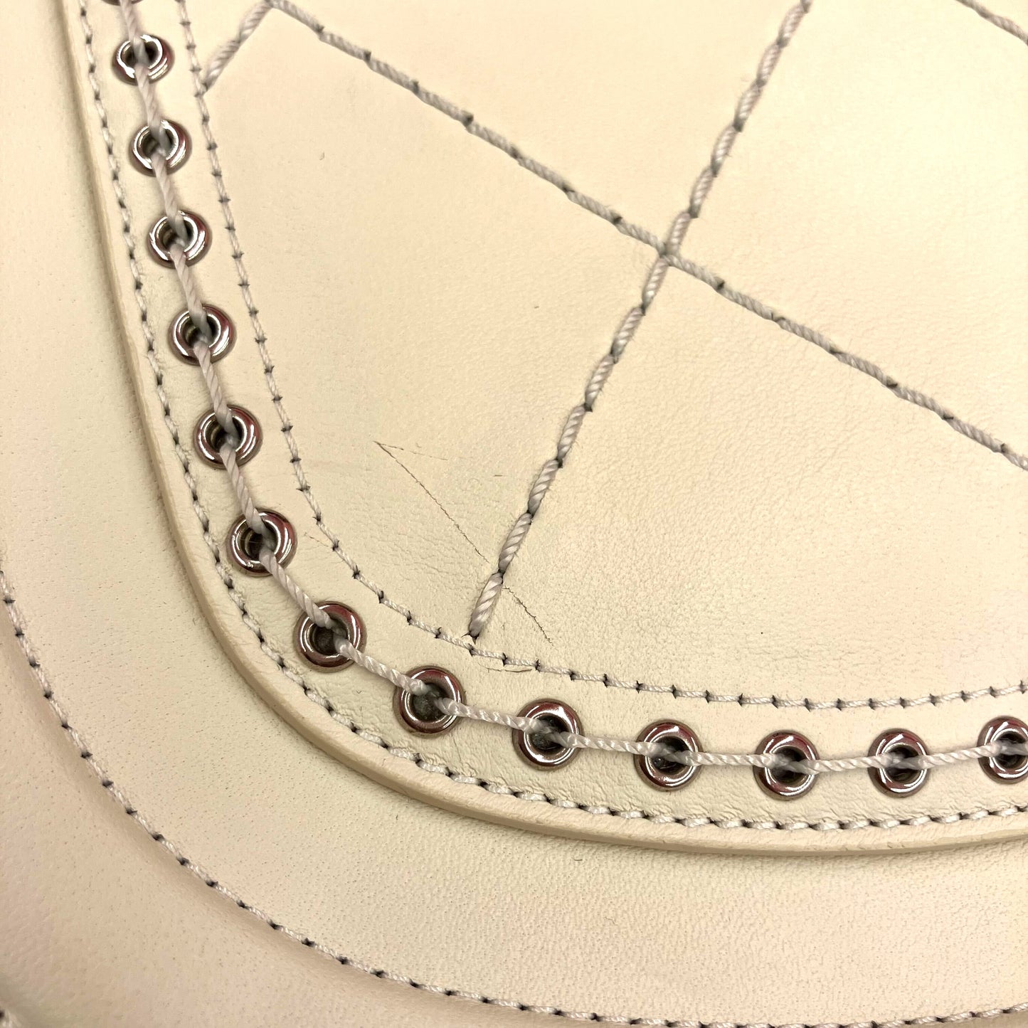 Chanel 2018 White Calfskin Coco Eyelets Round Flap Shoulder Bag