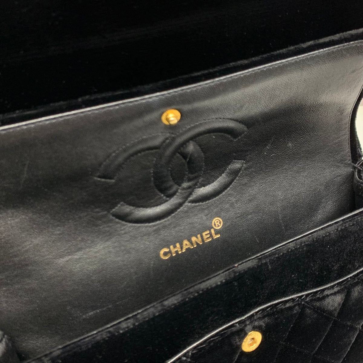 Chanel 1994-1996 Black Velvet Medium Classic Double Flap Shoulder Bag