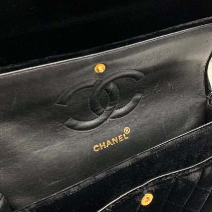 Chanel 1994-1996 Black Velvet Medium Classic Double Flap Shoulder Bag