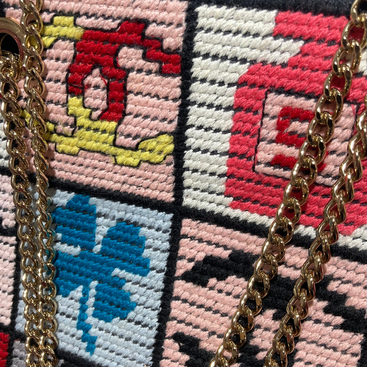 Chanel 2003-2004 Black Canvas Precious Symbols Needlepoint Tote Handbag