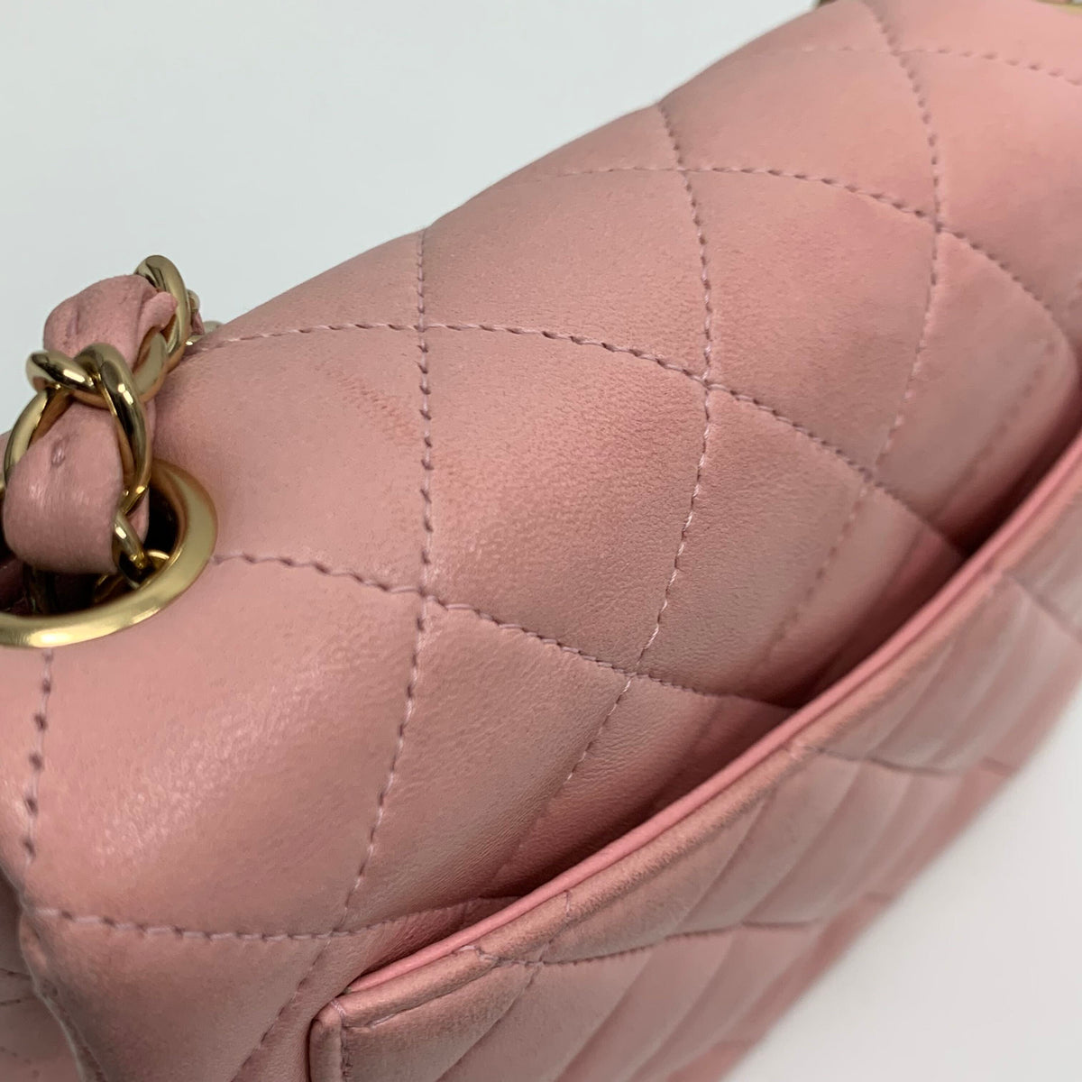 Chanel 2003-2004 Pink Lambskin Mini Classic Square Flap Bag 17