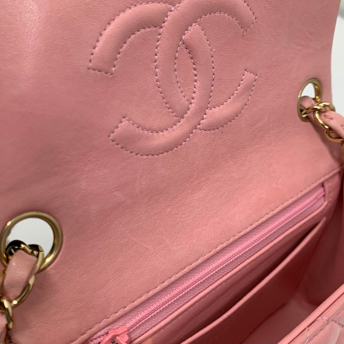 Chanel 2003-2004 Pink Lambskin Mini Classic Square Flap Bag 17