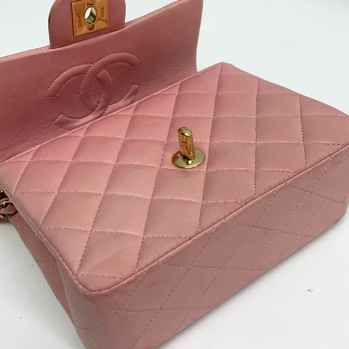 Chanel 2003-2004 Pink Lambskin Mini Classic Square Flap Bag 17