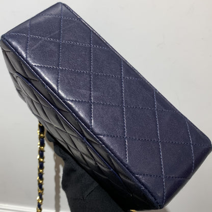 Chanel 1989-1991 Navy Lambskin Mini Classic Square Flap Shoulder Bag 17