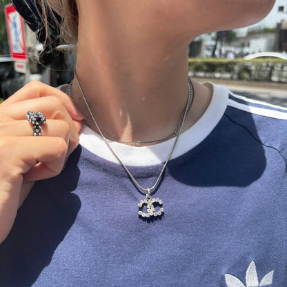 Chanel Silver Necklace Pendant Rhinestone 00A