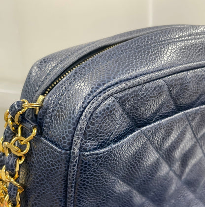 Chanel 1991-1994 Navy Caviar Skin Camera Bag
