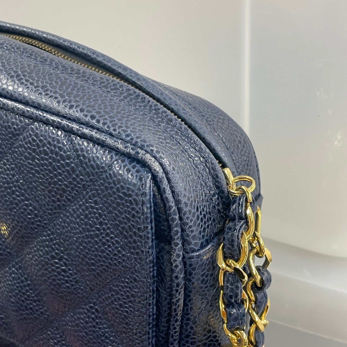 Chanel 1991-1994 Navy Caviar Skin Camera Bag