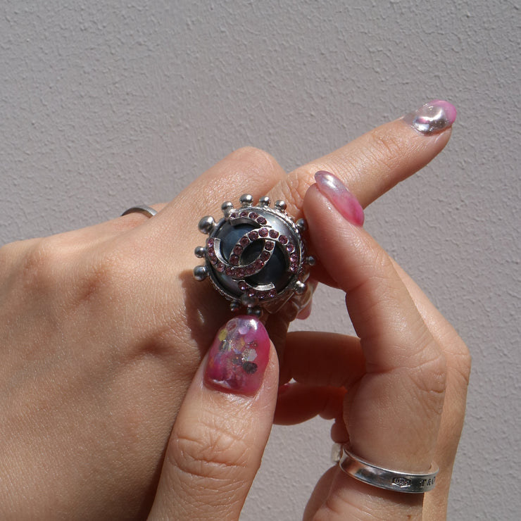 Chanel Ring Silver Rhinestone #53 02C